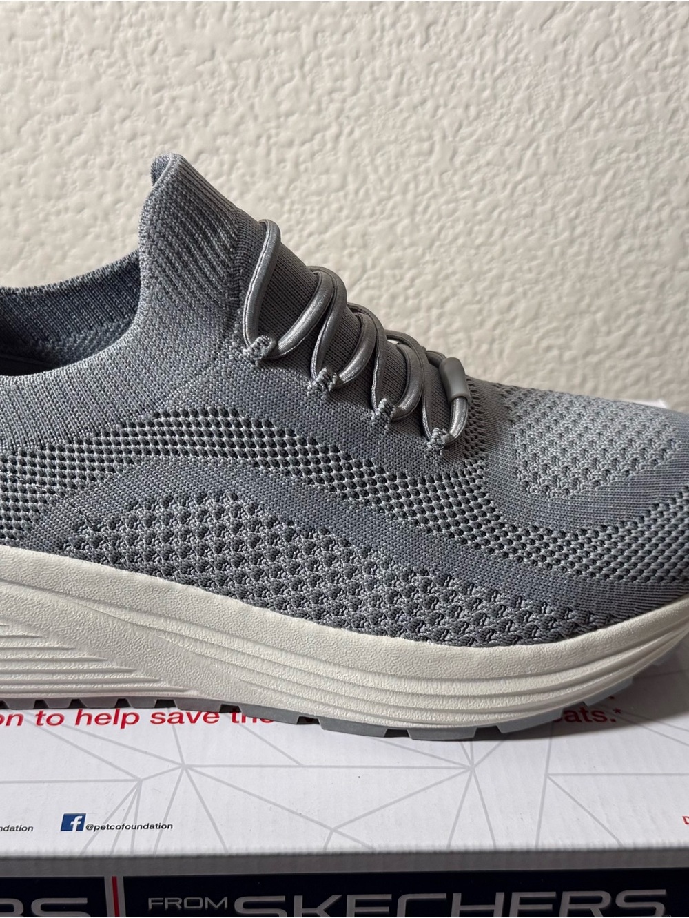 Skechers Slip-On Knit Sneakers in Light Gray and White - Picture 4 of 9